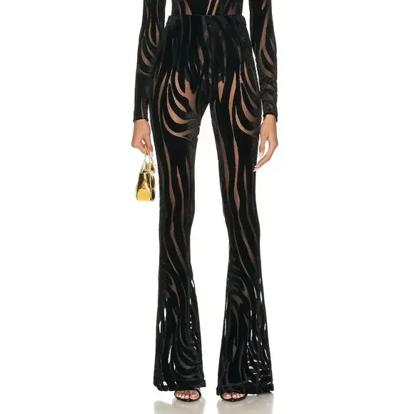 Versace Velvet Black Wide Leg Pants Size 38 IT / US 2 - Picture 1 of 6